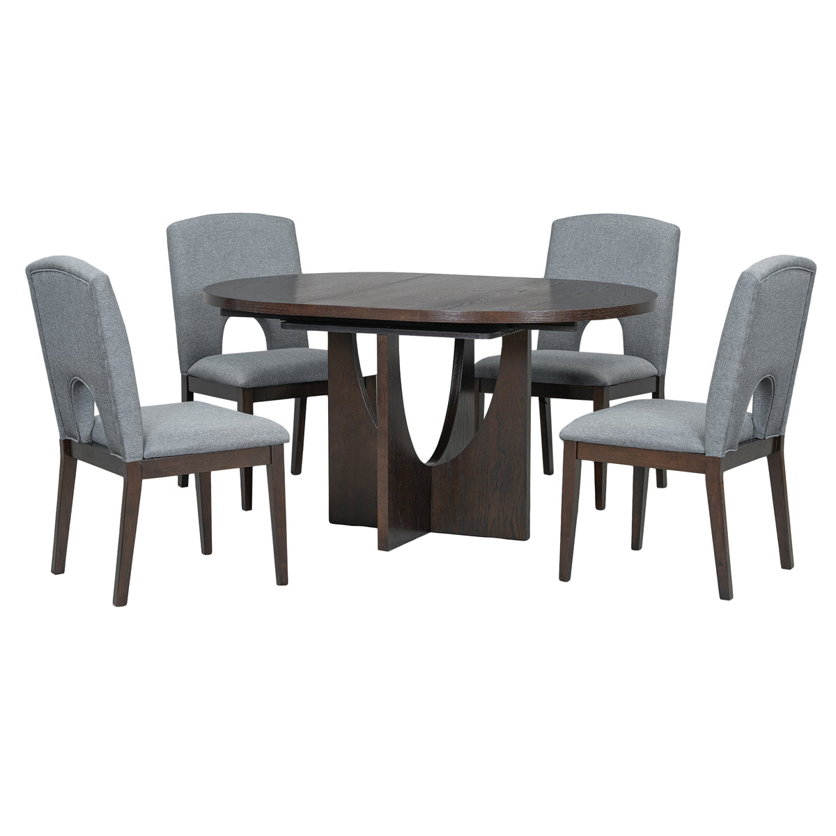 TOPMAX Modern 5-Piece Extendable Round Dining Table Set with 16.2inch Removable Leaf for Small Places, Espresso