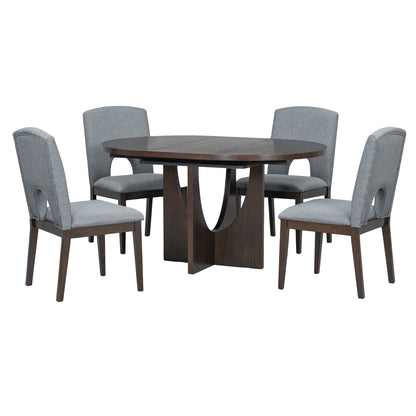 TOPMAX Modern 5-Piece Extendable Round Dining Table Set with 16.2inch Removable Leaf for Small Places, Espresso