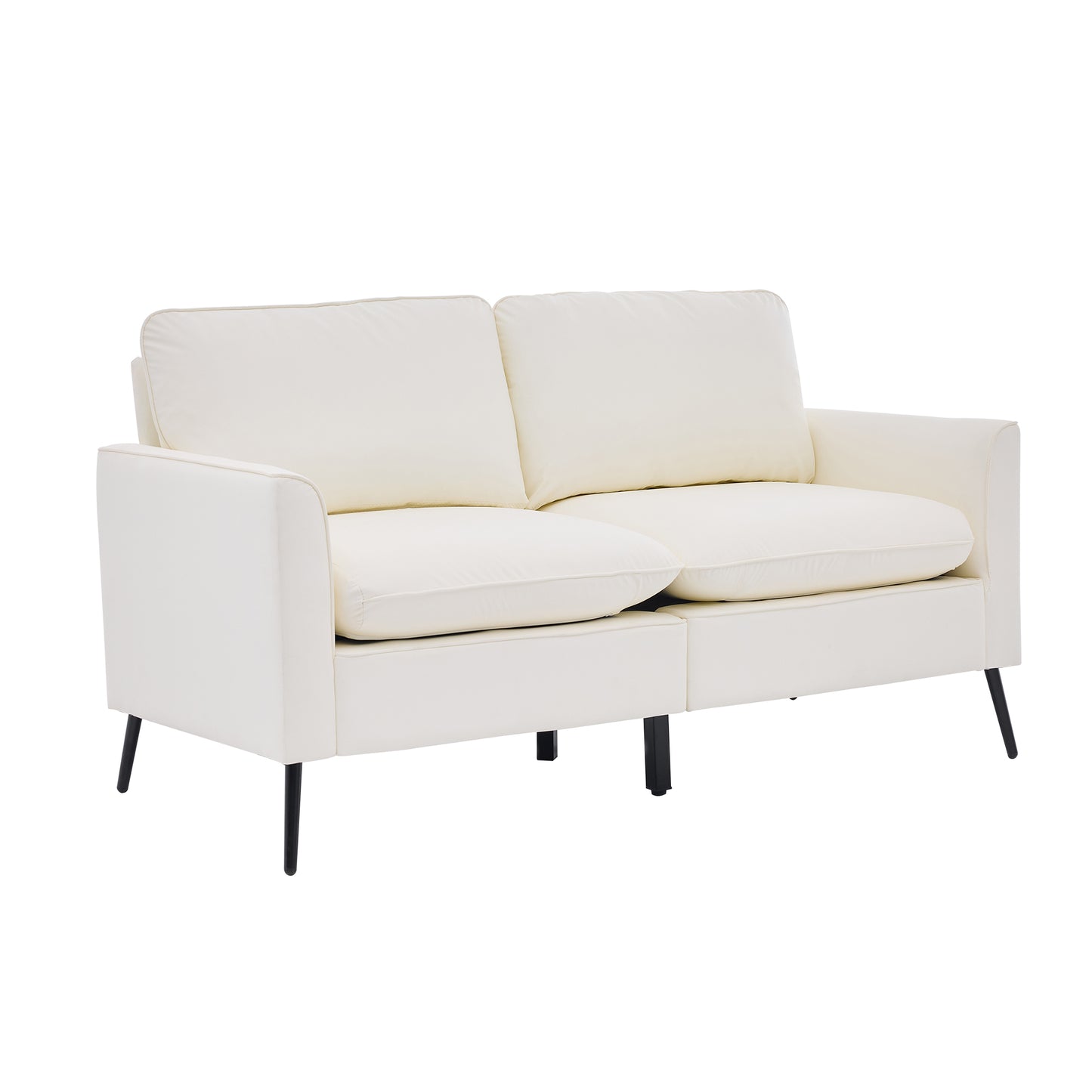 TS Cat Paw Leather Upholstered Loveseat, Nordic Retro Light Luxury Cream White Sofa Chair for Living Room Balcony Bedroom, Soft Fabric with Sturdy Frame