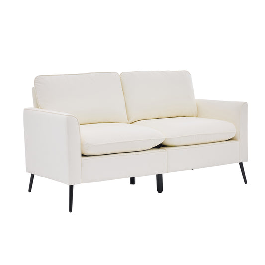 TS Cat Paw Leather Upholstered Loveseat, Nordic Retro Light Luxury Cream White Sofa Chair for Living Room Balcony Bedroom, Soft Fabric with Sturdy Frame