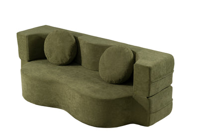 2-in-1 Folding Sofa Bed with Pillow, Twin Sleeper Sofa, Floor & Futon Loveseat Couch, Foam Folding Mattress Sleeper for Living Room, Guest Use, Office, Apartment, No Assembly Required,Green