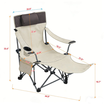 Outdoor Camping Chairs Folding/Portable/Adjustable reclining chair(Three-level adjustment), Side Pockets & Cup Holder,Carry Bag,Beige
