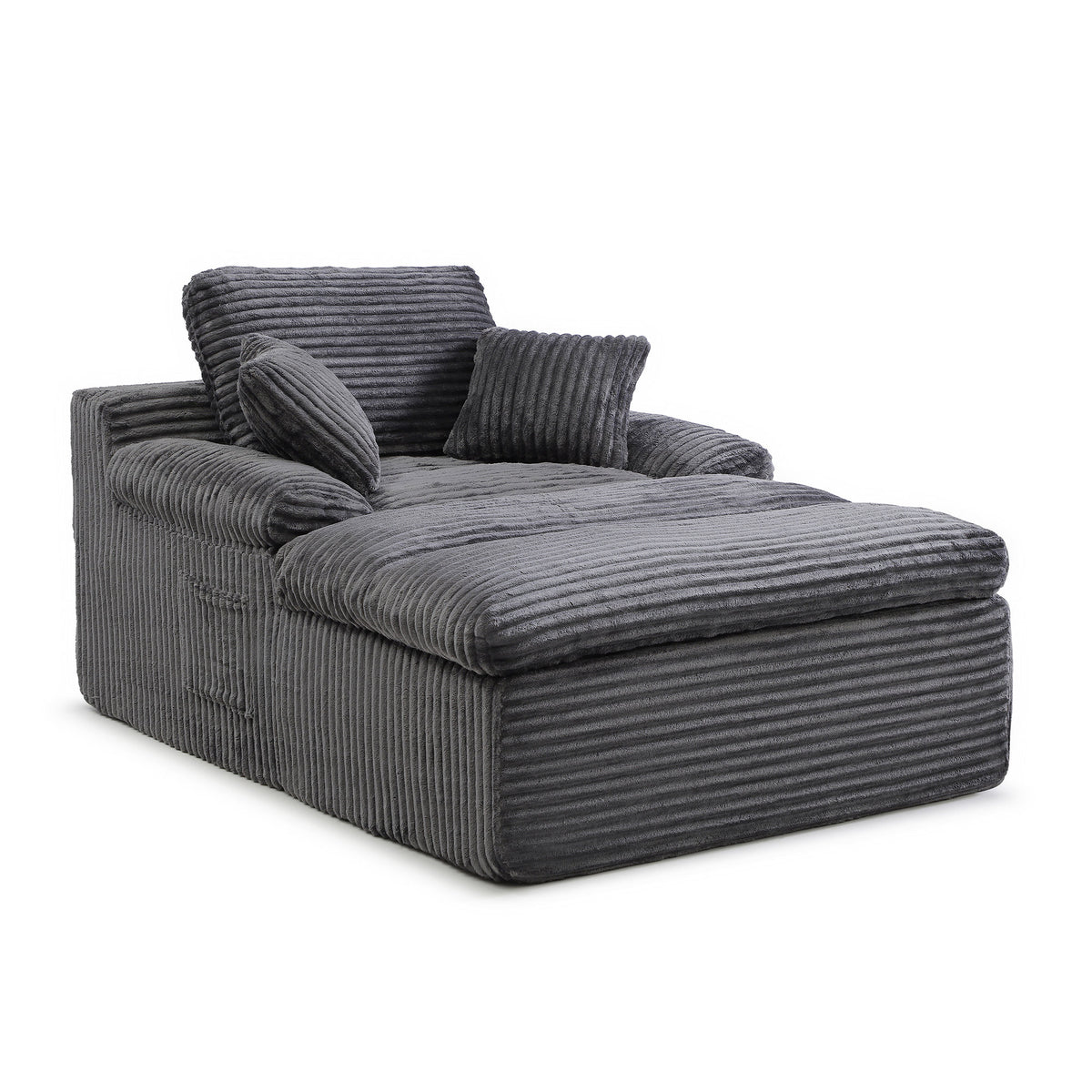 Chaise Lounge Chair Indoor, Oversized Boneless Couch,No Assembly, Wide Armrests, Dual-Layer Cushion, Cloud Reading Chair for Living Room Bedroom Apartment, Corduroy Grey