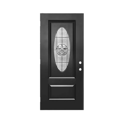 36"x80" Fiberglass Front Door with ,Left-Hand Inswing Exterior Door with Brickmould,Brushed Smooth skin with Oval Decorated glass for Home Entrance, Black Door slab only, no frame