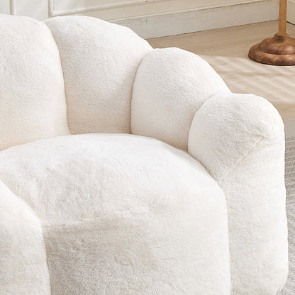 Lotus Style Compression Sofa Adult Bean Bag with Pull Ring, White Plush, 43.7 x 39.76 x 26.77 inches, No Installation Required