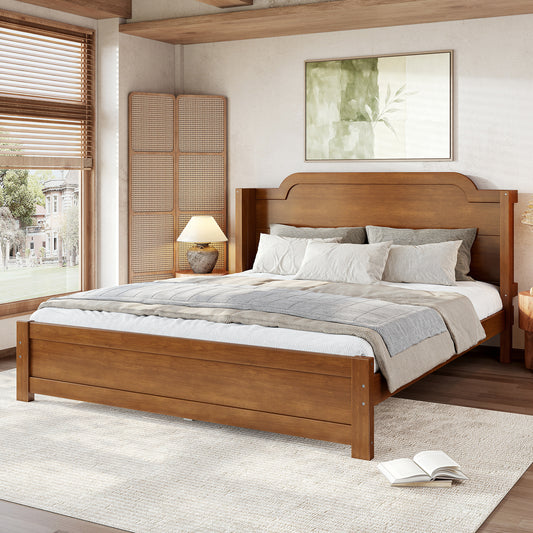 Queen Solid Wood Platform Bed with Headboard Brown Finish & Minimalist Design, Easy Assembly, No Box Spring Needed Traditional Wood Bed Frame.Brown