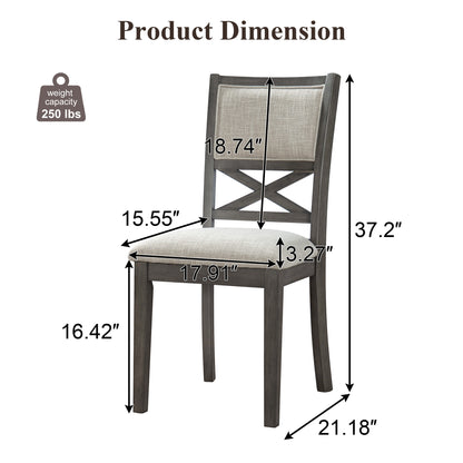 Upholstered Dining Chairs Set of 4, Farmhouse Style Chairs, 3.27" Thick Padded Foam Seat & Ergonomic High Cross Back, Sturdy Rubberwood Legs for Dining Room, Dark Gray + Beige Cushion