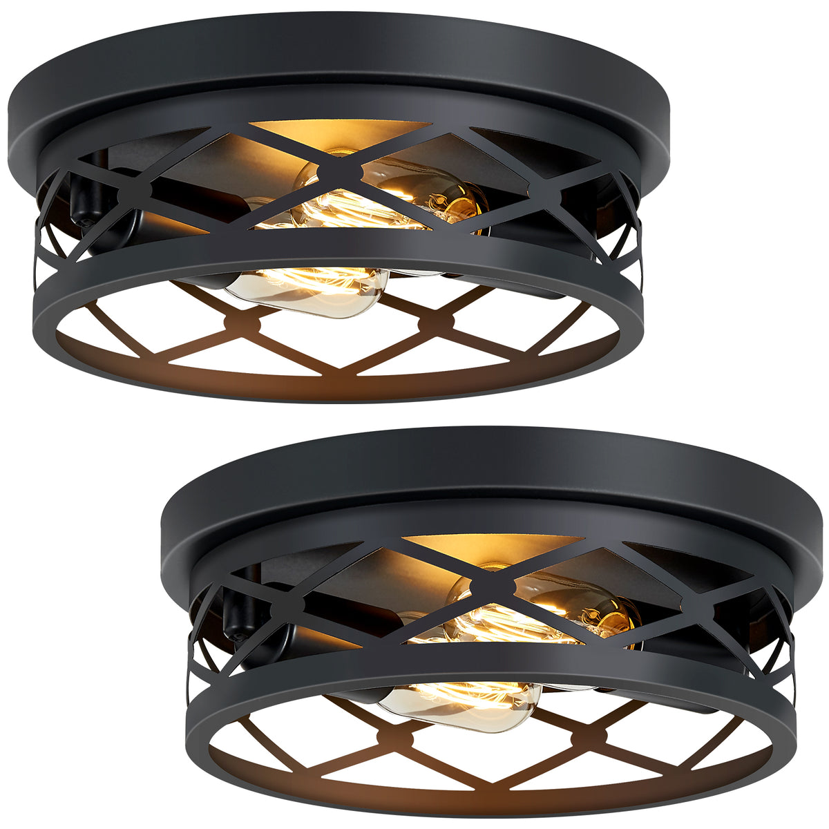2 Pack 2-Light Matte Black Industrial Flush Mount Ceiling Light, Farmhouse Round Ceiling Lamp for Hallway Kitchen Entryway(No light bulb)