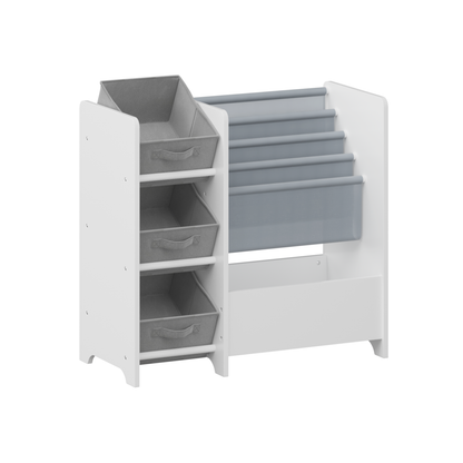Kids Bookshelf and Toy Storage Organizer, Multifunctional 4 Tier Kids Book Shelf with 3 Collapsible Fabric Drawers