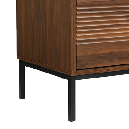 U-Can 70.8'' Modern TV Stand for TVs up to 75 Inches, Entertainment Center with Storage Space, Sliding Doors, Adjustable Shelves and Metal Frame, Mid Century Modern Media TV Console Table for Living R