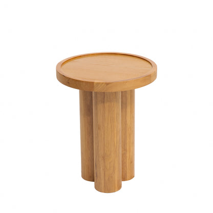 Round Solid Wood End Table,Natural