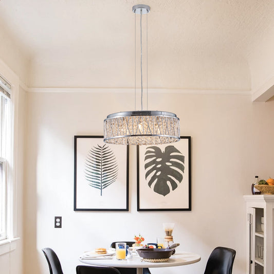 Modern Crystal Chandelier 19 Inches Aluminum+Iron Round Ceiling Light Flush Mount Ceiling Light Fixture for kitchen Island Dinning Bedrooms