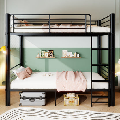 Metal Twin Over Twin Bunk Bed, Convertible into 2 Separate Twin Beds, 13.78" Full-Length Guardrails, Extra-Wide Ladder, Anti-Tip Brackets, Black Bunk Bed Frame for Kids, Teens & Adults