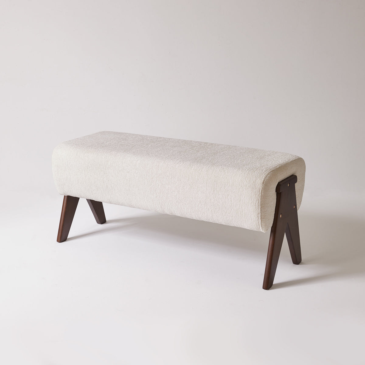 Modern Decorative Chenille Fabric Bench, Ergonomic Padded Entry Bench with Solid Wood Legs, Upholstered Ottoman Bench for Foyer Bedroom Living Space
