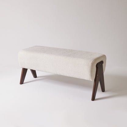 Modern Decorative Chenille Fabric Bench, Ergonomic Padded Entry Bench with Solid Wood Legs, Upholstered Ottoman Bench for Foyer Bedroom Living Space