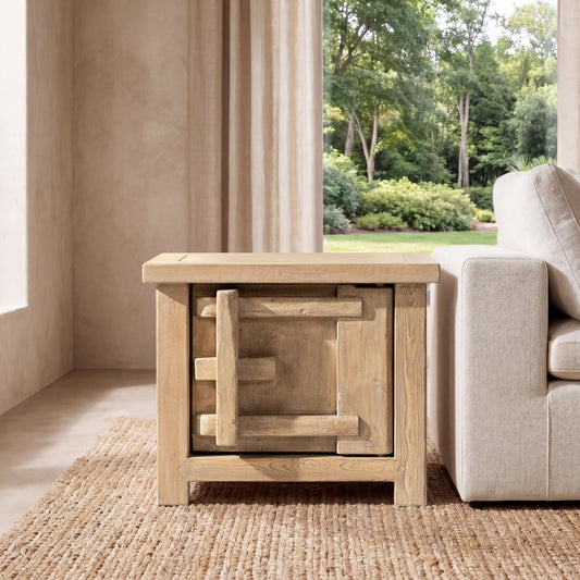 Rowan 28.5" Solid Reclaimed Pine Left Side Table, Natural Brown Reclaimed Pine