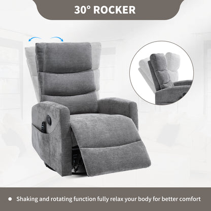 Heat Massage Manual Recliner Chair with Rocker and Swivel in Fabric, Grey – Model W3224P322251