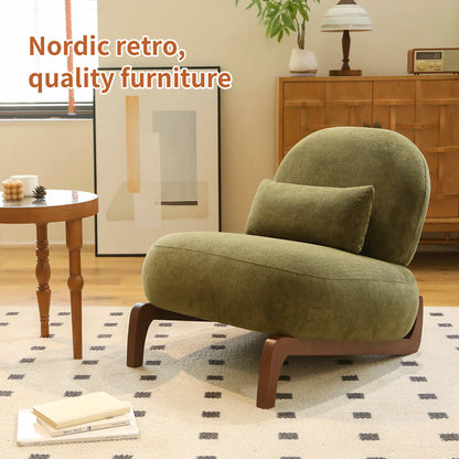 Cute Accent Chair with Solid Wood Legs, Velvet Living Room Chair with Soft Cushion, Cozy Bedroom Chair, Comfy Armless Reading Chair - Green – Model W2105P379653