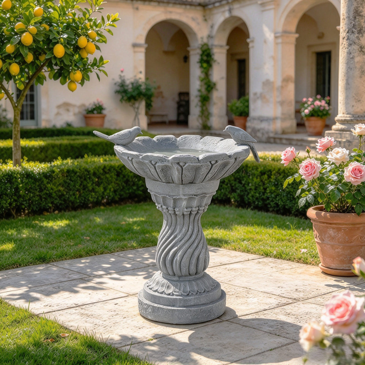 16.54' Garden Bird Bath Statue, Magnesium Oxide Grey Pedestal Birdbath, Outdoor Bird Feeder Bowl with Decorative Bird Figurine, Yard Lawn Patio Garden Decor, Ideal Gift for Bird Lovers