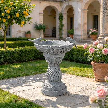 16.54' Garden Bird Bath Statue, Magnesium Oxide Grey Pedestal Birdbath, Outdoor Bird Feeder Bowl with Decorative Bird Figurine, Yard Lawn Patio Garden Decor, Ideal Gift for Bird Lovers