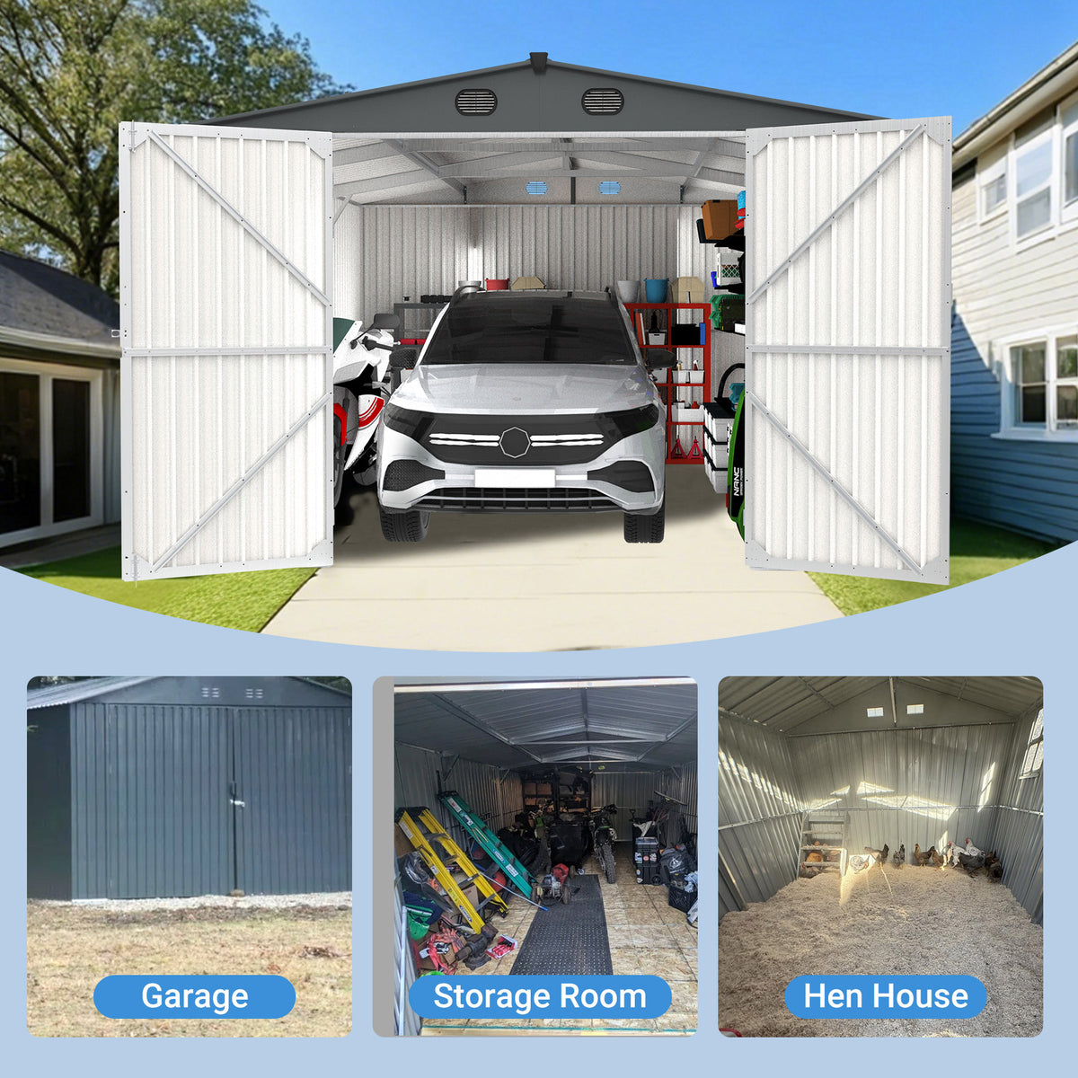 Chery Industrial Heavy-Duty Metal Garage Shed 20'x13'