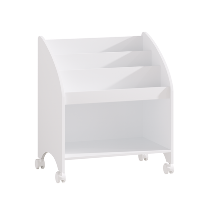 Kids Bookshelf with Wheels, 3-Tier Front Display Bookcase, MDF Rolling Book Organizer with 360° Lockable Casters, Children Storage Shelf for Nursery Bedroom Playroom