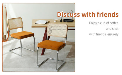 Dining Chairs Set of 2, Velvet Rattan Side Accent Chairs with Chrome Legs, Modern Mid Century Breuer Designed Chairs