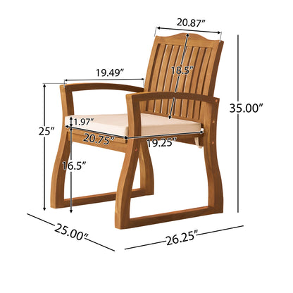 7‑Piece Acacia Wood Outdoor Dining Set, 71' Boat‑Shaped Oval Slatted Teak Finish Table, 6 Arm Chairs with Cream Waterproof Fabric Cushions for Patio Backyard Garden