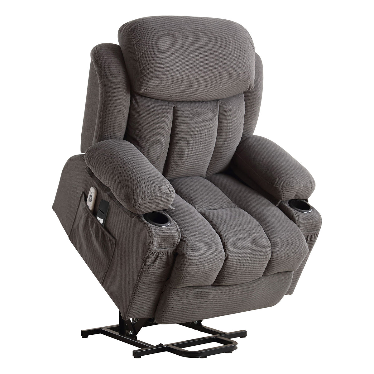 Power Lift Recliner Chair with Heat and Massage Electric Fabric Recliner Chair for Elderly with Side Pocket, USB Charge Port, Remote Control for Living Room (GREY)