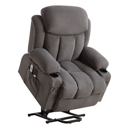 Power Lift Recliner Chair with Heat and Massage Electric Fabric Recliner Chair for Elderly with Side Pocket, USB Charge Port, Remote Control for Living Room (GREY)