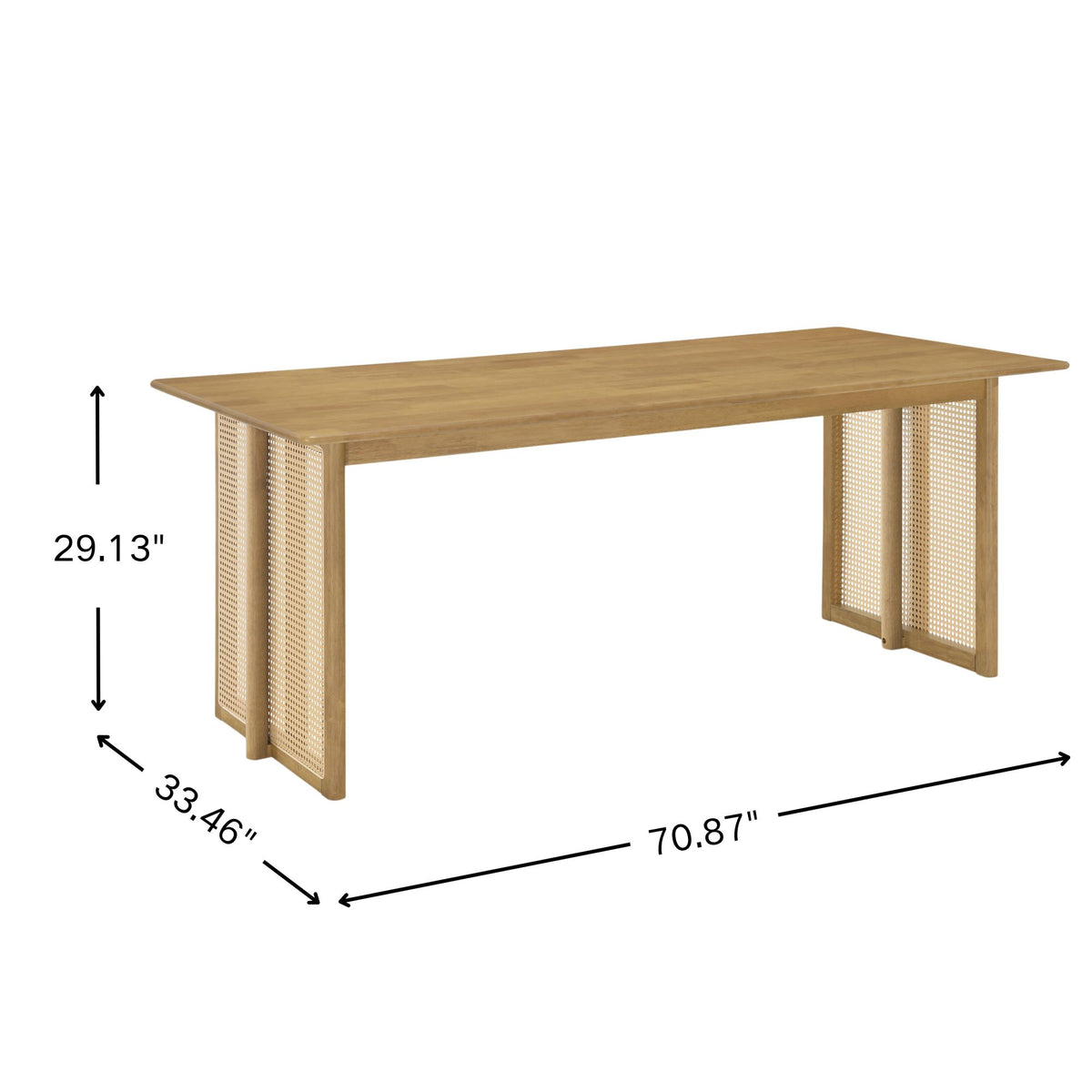 Natural Rubber Wood Dining Table with Natural Plastic Rattan Accents – 70.87''L Indoor Kitchen Table, 800 lbs Capacity