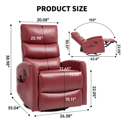 Heat Massage Manual Recliner Chair with Rocker and Swivel in Fabric, Red