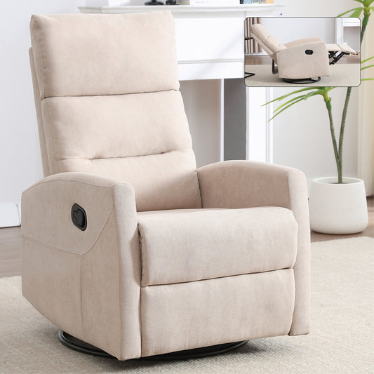 Manual Recliner Chair with Rocker and Swivel in Fabric, Beige