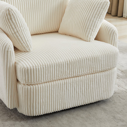 40.55''W Swivel Accent Chair With 2 Thorw Pillows 360 Degree Swivel Round Sofa Modern Oversized Arm Chair Cozy Club Chair for Bedroom Living Room Lounge Hotel, Ivory Corduroy
