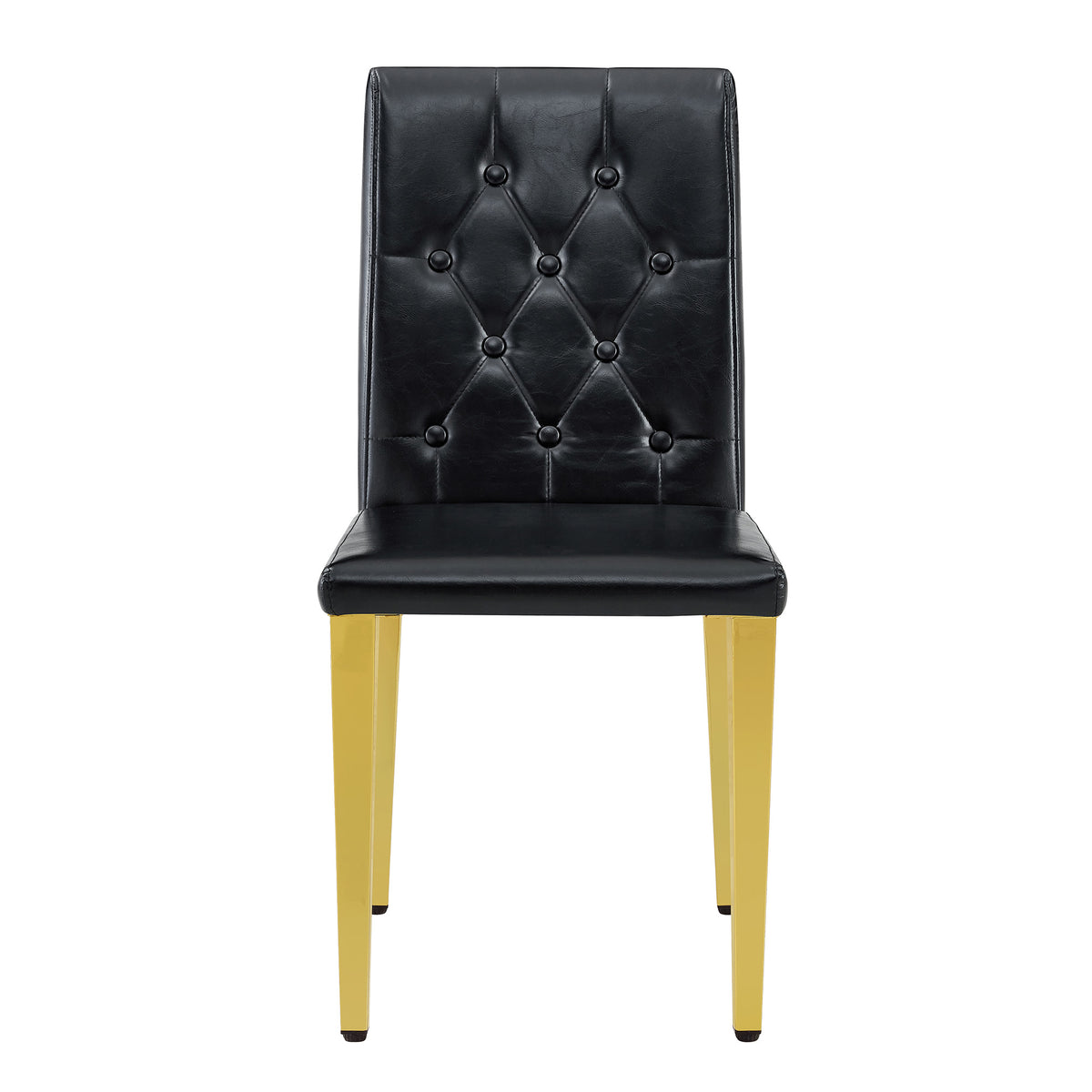 4-pack black PU dining chairs: ergonomic buckle backrest, 35 inches high, golden metal legs