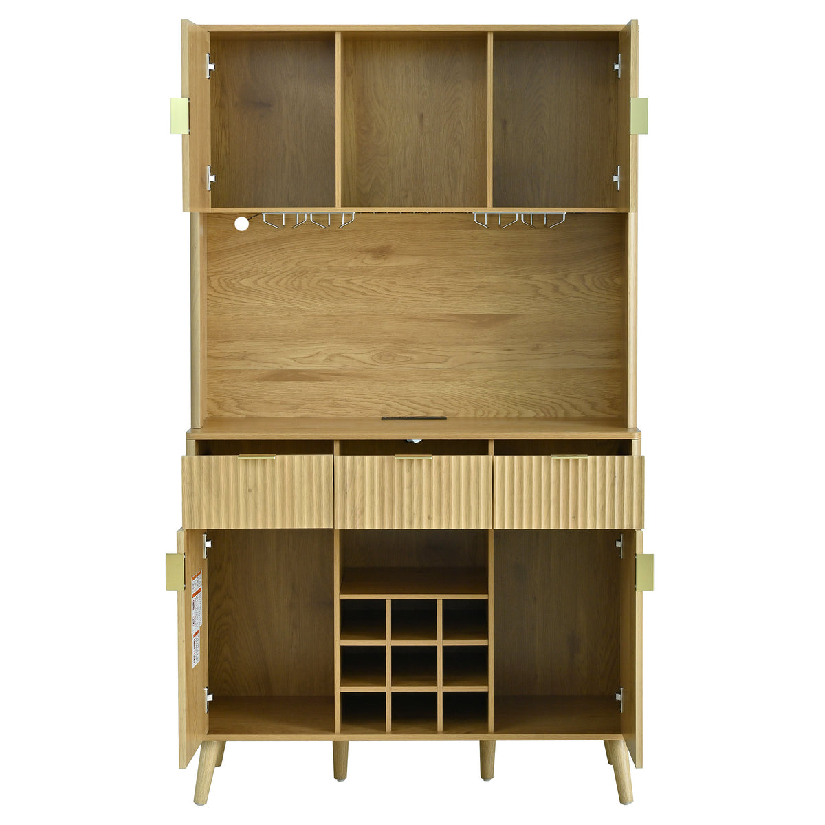 U_Style 72.2" High Kitchen or Bar Cabinet with Electrical Outlet and LED Light, Wine Bottle Storage with Nine-Grid Wine Rack,Multi-Functional Home Sideboard for Dining Room, and Hallway