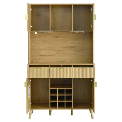 U_Style 72.2" High Kitchen or Bar Cabinet with Electrical Outlet and LED Light, Wine Bottle Storage with Nine-Grid Wine Rack,Multi-Functional Home Sideboard for Dining Room, and Hallway