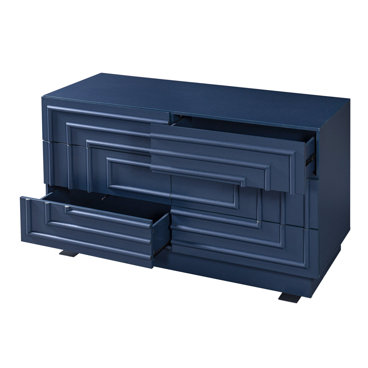 Mid Century 6-Drawer Dresser for Bedroom, 57.2" Wide Modern Push-to-Open Chest of Drawers, TV Stand for Living Room, Thickened Base,Vanity Desk, Drawers Organizer Furniture, Hallway,Deep Sea Blue