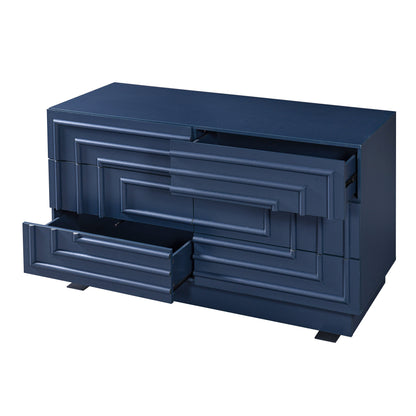 Mid Century 6-Drawer Dresser for Bedroom, 57.2" Wide Modern Push-to-Open Chest of Drawers, TV Stand for Living Room, Thickened Base,Vanity Desk, Drawers Organizer Furniture, Hallway,Deep Sea Blue