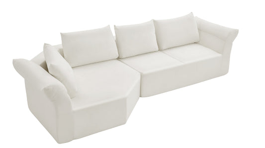 Modern Minimalist Modular Sectional Sofa, Left Arm, Wide Armrests & Throw Pillows, Elegant Curved Corner Sofa for Living Room & Bedroom-Beige