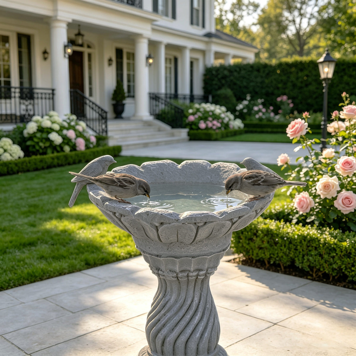 16.54' Garden Bird Bath Statue, Magnesium Oxide Grey Pedestal Birdbath, Outdoor Bird Feeder Bowl with Decorative Bird Figurine, Yard Lawn Patio Garden Decor, Ideal Gift for Bird Lovers