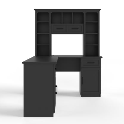 L-shaped computer desk with 2 cabinets and 2 drawers underneath the table