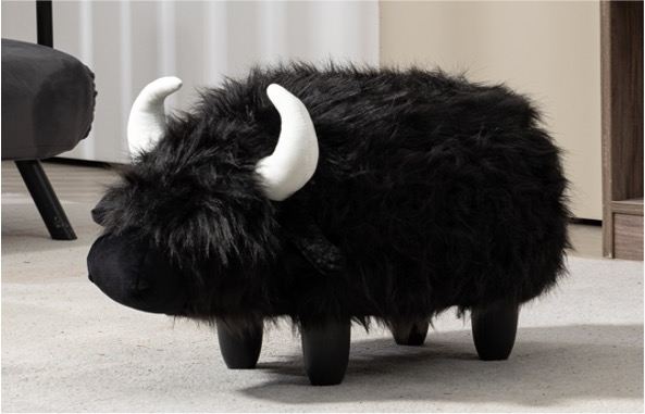 Harry the Buffalo Cow Storage Ottoman- Black