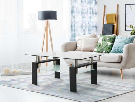 Rectangle Glass Coffee Table, Clear Coffee Table, Modern Side Center Tables for Living Room, Living Room Furniture  (Old Sku:W24135188)