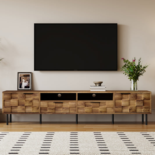Mid Century TV Stand with 2 Drawers, Media Console Table for TVs up to 85'', Natural Finish Storage Cabinet with Cable Management