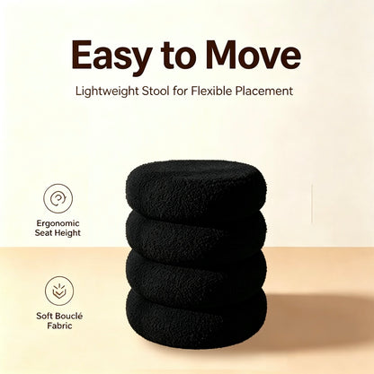 Round Ottoman with Storage Boucle Ottoman (Black)   Storage Removable Lid for Living Room Modern Vanity Sorage Stool Foot Rest Bedroom Set of 2