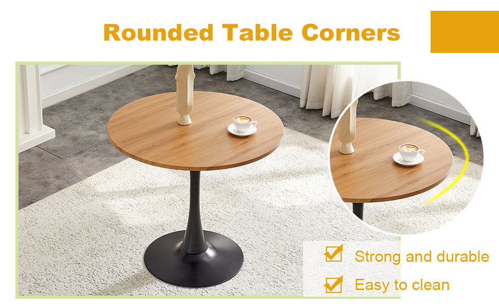 Round Dining Table, 31.5" Circle Tulip Table with Thickened Tabletop & Metal Pedestal, Mid Century Modern Bistro Table for Kitchen, Small Places, Living Room, Cafe (Faux Wood)W2920P405350