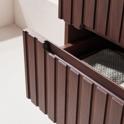 24' Wall Mounted & Floating Single Dark Walnut Bathroom Vanity with Acrylic Integrated White Basin, Pre-assembled Plywood Cabinet With 2 Drawers