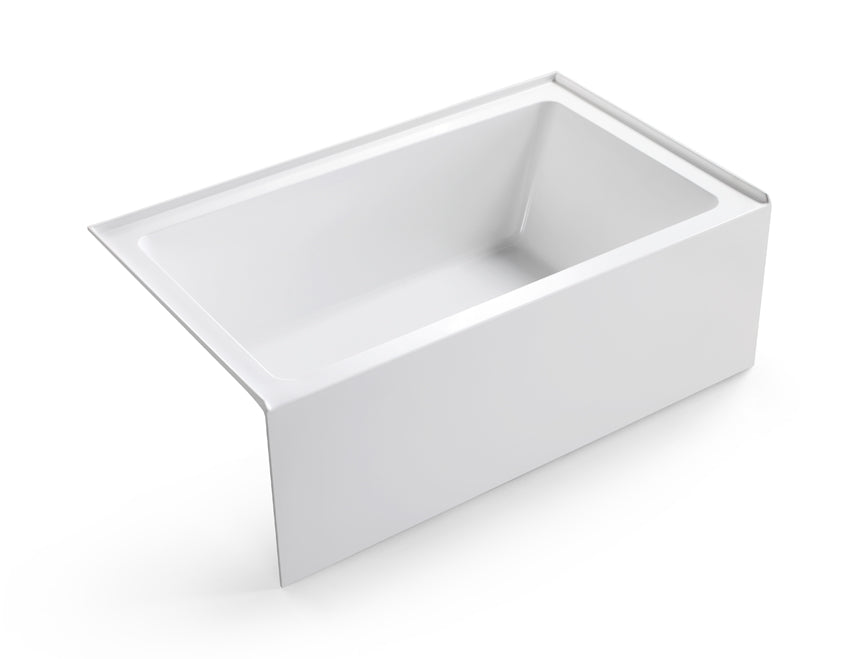 60" x 36" Alcove Bathtub, Acrylic Soaking Tub with Ergonomic Backrest, Anti-Slip Base, Left Drain, Glossy White