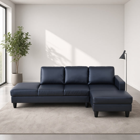 101.5" Black 2-Piece Faux Leather Fabric L-Shaped Sectional Sofa with Right Chaise & Ottoman